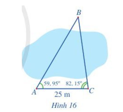 Để đo khoảng cách từ vị trí A đến vị trí B ở hai bên bờ một cái ao, bạn An đi dọc bờ ao từ vị trí A đến vị trí C (ảnh 1)