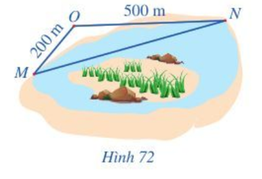 Để đo khoảng cách giữa hai vị trí M, N ở hai phía ốc đảo, người ta chọn vị trí O bên ngoài ốc đảo sao cho (ảnh 1)