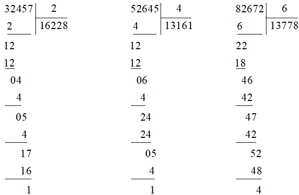 Đặt tính rồi tính: a) 955 : 5 			b) 5428 : 2 			c) 32457 : 2     348 : 3			    6729 : 3 (ảnh 3)