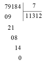 Thực hiện các phép chia sau rồi dùng phép nhân để thử lại: 79 184 : 7  57 746 : 3 (ảnh 1)