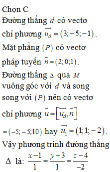 Trong không gian với hệ toạ độ Oxyz, cho điểm M(1;-3;4), đường thẳng d (ảnh 1)