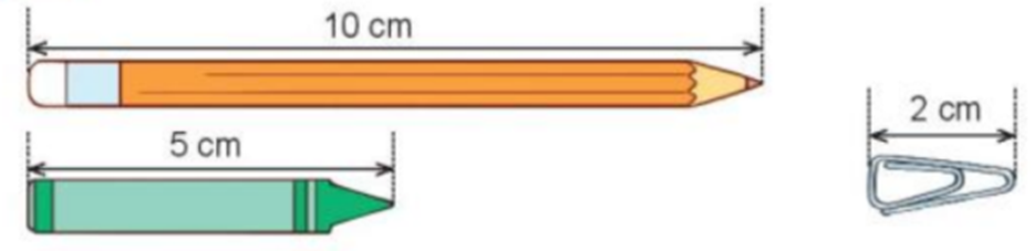 Số? 10 cm 5 cm 2 cm a) Bút chì dài gấp mấy lần bút sáp (ảnh 1)