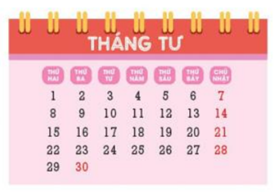 Xem tờ lịch tháng 4 rồi trả lời câu hỏi: (ảnh 1)