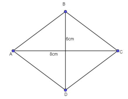 Cho hình thoi ABCD có độ dài hai đường chéo AC, BD lần lượt là (ảnh 1)