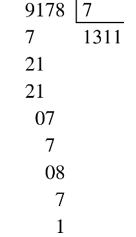 Phép chia 9 178 : 7  có số dư là: A. 1 B. 2 C. 3 D. 4 (ảnh 1)