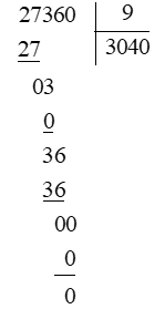 Thương của 27 360 và 9 là: A. 3 104 B. 3 140 C. 3 004 D. 3 040 (ảnh 1)