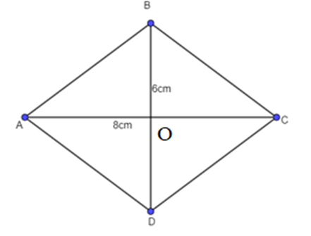 Cho hình thoi ABCD có độ dài hai đường chéo AC, BD lần lượt là (ảnh 2)