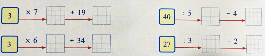 Số 3 x 7 + 19 40 : 5 - 4 23 x 6 + 34 27 : 3 - 2 (ảnh 1)