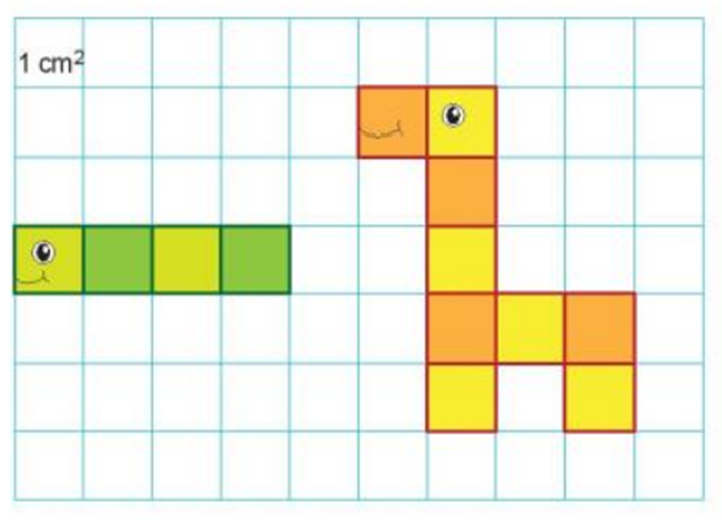 Số? a) Hình con sâu gồm ? ô vuông 1 cm2. (ảnh 1)