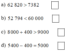 Điền Đ, S ào ô trống? a)  62820 > 7382 ô trống b) 52794 < 60000 (ảnh 1)