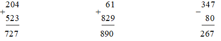 Đặt tính rồi tính: a) 204 + 523 b) 61 + 829 c) 347 – 80  (ảnh 1)