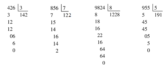 Phép chia nào dưới đây có thương là 191 A. 426 : 3 B. 856 : 7 (ảnh 1)