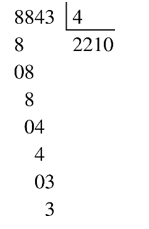 Điền số còn thiếu vào ô trống 8 843 : 4 = (dư 3) A. 2214 B. 1110 C. 2211 (ảnh 1)