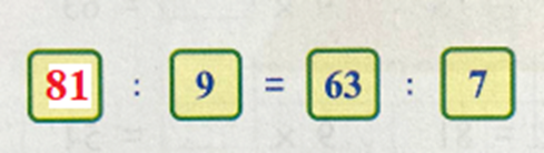 Số ? : 9 = 63 : 7 A. 81 B. 72 C. 63 D. 54 (ảnh 2)