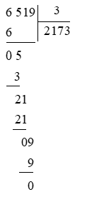 Kết quả của phép tính 6 519 : 3 là: A. 2 173 B. 1 273 C. 3 217 D. 2 317 (ảnh 1)