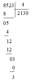 Số dư của phép chia 8 523 : 4 là: A. 1 B. 2 C. 3 D. 4 (ảnh 1)