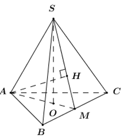 Cho hình chóp đều   có độ dài cạnh đáy bằng a  , cạnh bên bằng . Gọi   là tâm của đáy ,  là khoảng cách từ A đến mặt phẳng (ảnh 1)