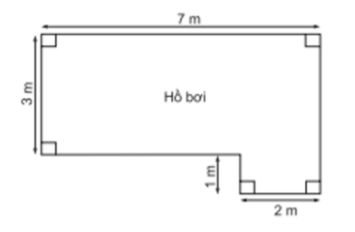 Tính diện tích của hồ bơi có kích thước như hình vẽ sau:D. Diện tích của hồ bơi là 22 m2 (ảnh 1)