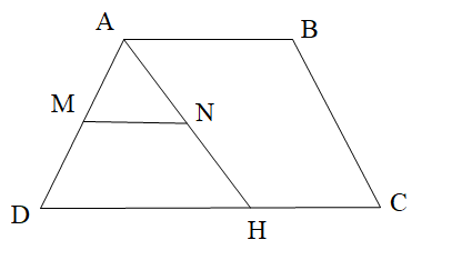  Cho hình thang ABCD như hình vẽ. Biết MN // DC, góc DAB = 120 độ và góc ANM = 40 độ. Số đo góc AHD là: (ảnh 1)