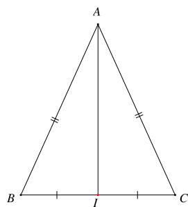 Cho tam giác ABC cân tại A. I là trung điểm của đoạn thẳng BC.Khẳng định đúng nhất là (ảnh 1)