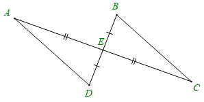 Cho hình vẽ dưới đây, biết AE = CE, DE = BE. Khẳng định đúng là (ảnh 1)