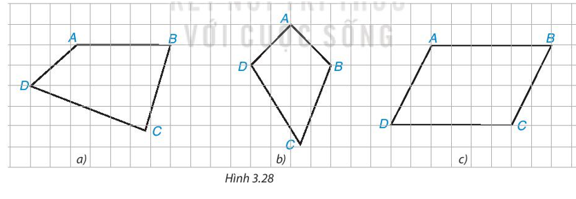 Trong Hình 3.28, có một hình bình hành. Đó là hình nào? Em có thể giải thích tại sao không? (ảnh 1)