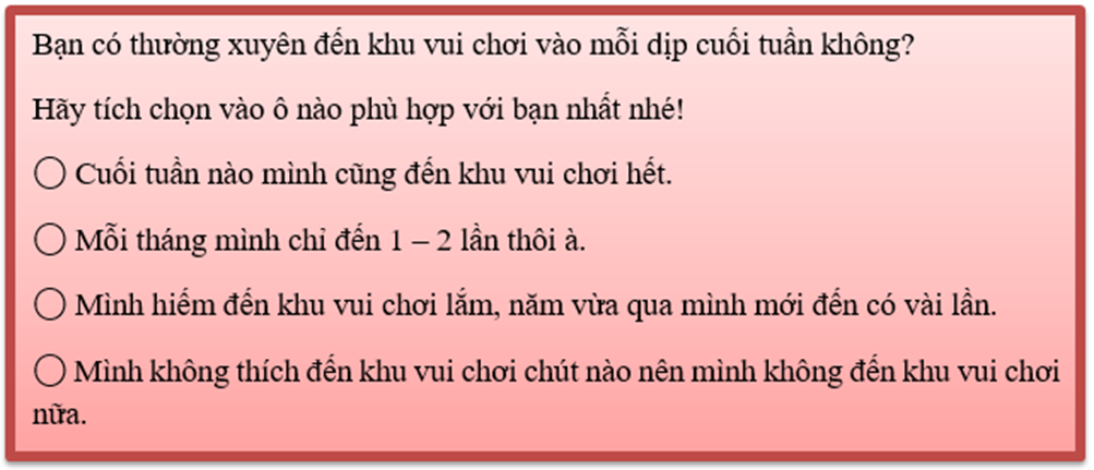 An và Hoa muốn tìm hiểu về mức độ thường xuyên đến khu vui chơi (ảnh 1)