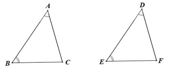 Cho tam giác ABC và tam giác DEF có góc A = góc D, góc B (ảnh 1)