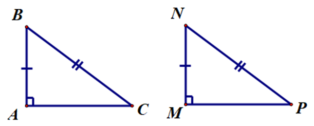 Cho tam giác ABC vuông tại A và tam giác MNP vuông tại M (ảnh 1)