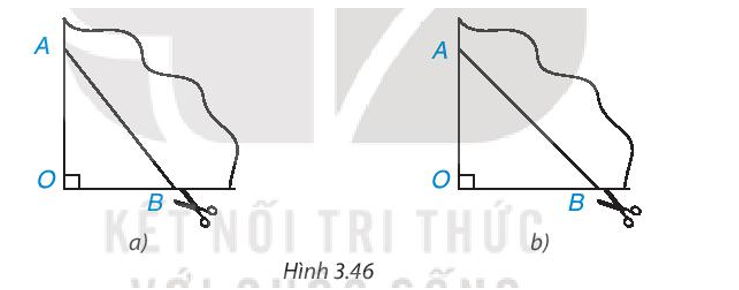 Lấy một tờ giấy, gấp làm tư tạo ra một góc vuông O, đánh dấu hai điểm A, B trên (ảnh 1)