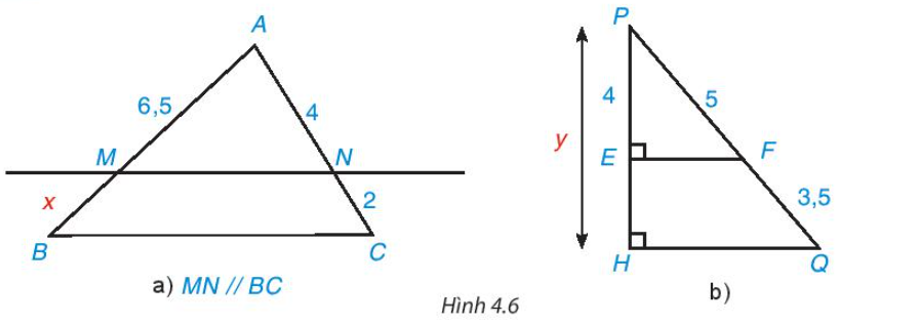 Tìm các độ dài x, y trong Hình 4.6. (ảnh 1)