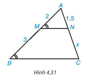 Độ dài x trong Hình 4.31 bằng   A. 2,75 B. 2. C. 2,25. D. 3,75. (ảnh 1)