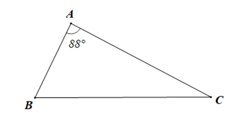 Cho tam giác ABC có góc A = 88 độ, góc B = - góc C = 36 độ (ảnh 1)