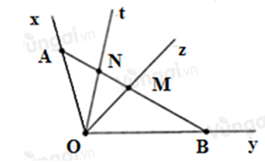 Cho góc xOy khác góc bẹt, tia Oz nằm giữa hai tia Ox; Oy. Tia Ot nằm giữa hai tia (ảnh 1)