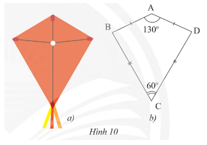Phần thân của cái diều ở Hình 10a được vẽ lại như Hình 10b. Tìm số đo các góc chưa biết trong hình.  (ảnh 1)