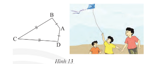 Ta gọi tứ giác ABCD với AB = AD, CB = CD (Hình 13) là hình “cái diều”.  a) Chứng minh rằng AC là đường trung trực của BD.  (ảnh 1)