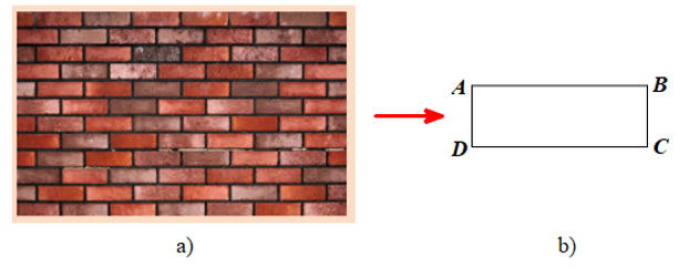 Mỗi viên gạch trong hình bức tường có bề mặt hình chữ nhật được minh hoạ bởi hình bên. Hãy vẽ hình tứ giác ABCD mô phỏng bề mặt một viên gạch (ảnh 2)