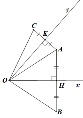 Cho góc nhọn xOy và một điểm A nằm trong góc đó. Kẻ AH (ảnh 1)