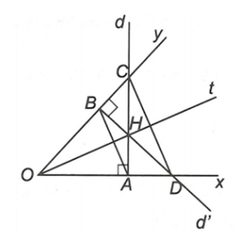 Cho góc xOy (0 độ < xOy < 90 độ), Ot là tia phân giác của xOy  (ảnh 1)
