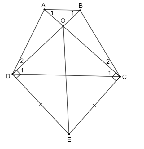 Cho hình thang ABCD (AB // CD). Kẻ đường thẳng vuông góc với AC tại C và đường thẳng vuông (ảnh 1)