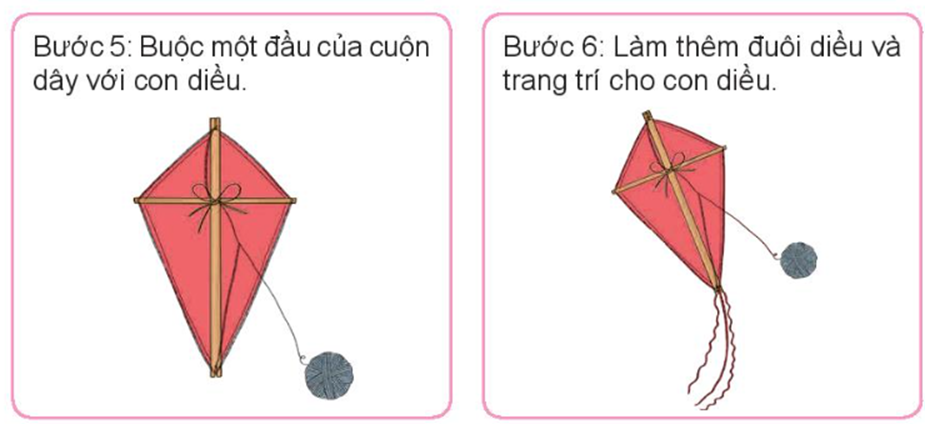 Và phần hấp dẫn của dự án, Rô-bốt hướng dẫn các bạn làm diều từ những vật liệu đã chuẩn bị sẵn: 2 thanh tre (dài, ngắn khác nhau), 1 tờ giấy báo, cuộn dây, keo dán, kéo. (ảnh 3)