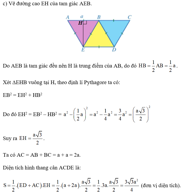 c) Tính diện tích của tứ giác ACDE theo a. (ảnh 1)