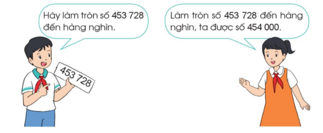 Viết một số có nhiều chữ số rồi đố bạn làm tròn số đó đến hàng trăm, hàng nghìn (ảnh 1)