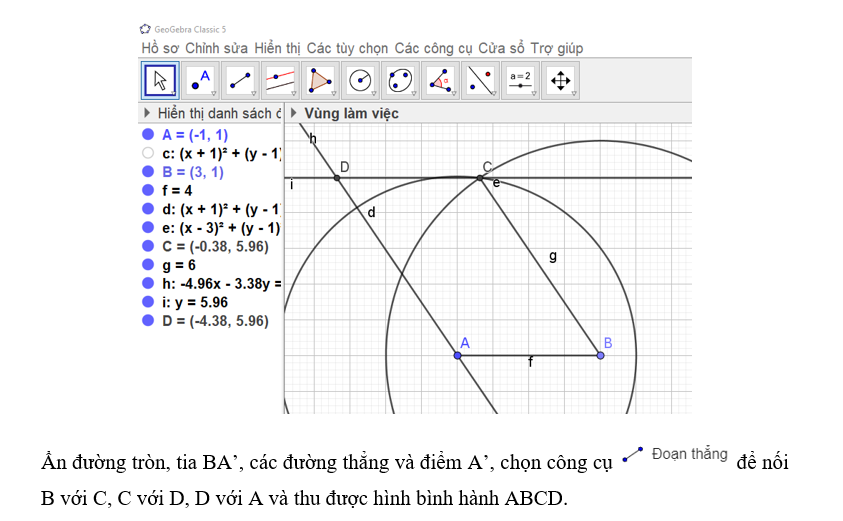 a) Em hãy trình bày các bước dùng phần mềm GeoGebra để vẽ hình bình hành  (ảnh 2)