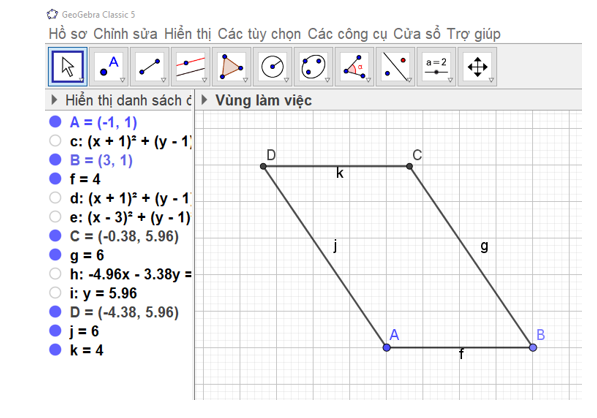 a) Em hãy trình bày các bước dùng phần mềm GeoGebra để vẽ hình bình hành  (ảnh 3)