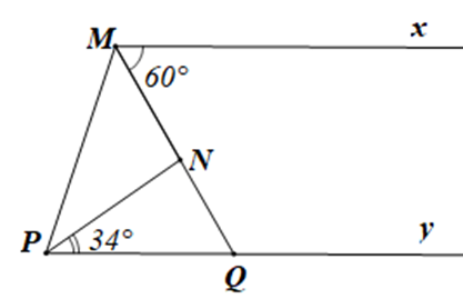 Cho hình vẽ: Biết Mx // Py, góc xMN = 60 độ và góc NPy = 34 độ (ảnh 2)