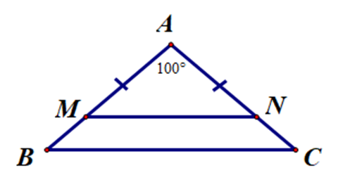 Cho tam giác ABC có góc A = 100 độ và bóc B = góc C (ảnh 1)