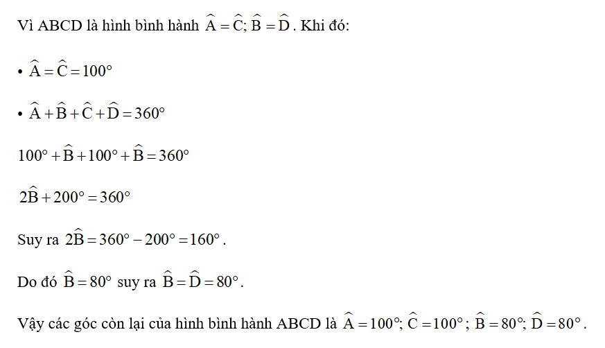 Tính các góc còn lại của hình bình hành ABCD trong Hình 3.35. (ảnh 2)