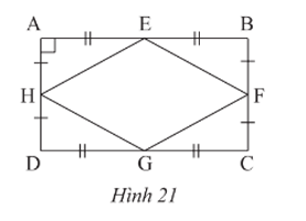 Quan sát Hình 21. Chứng minh rằng tứ giác EFGH là hình thoi.  (ảnh 1)