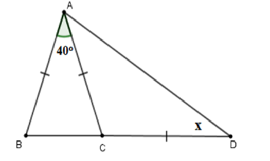 Tính số đo x trên hình vẽ sau:  A. x = 45 độ;  B. x = 40 độ; (ảnh 1)